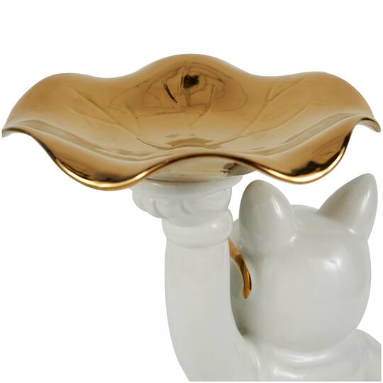 13" White & Gold Ceramic Bulldog Sculpture